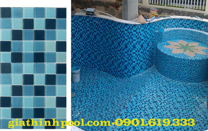 gạch kính mosaic cao cấp sử dụng phổ biến cho bể bơi