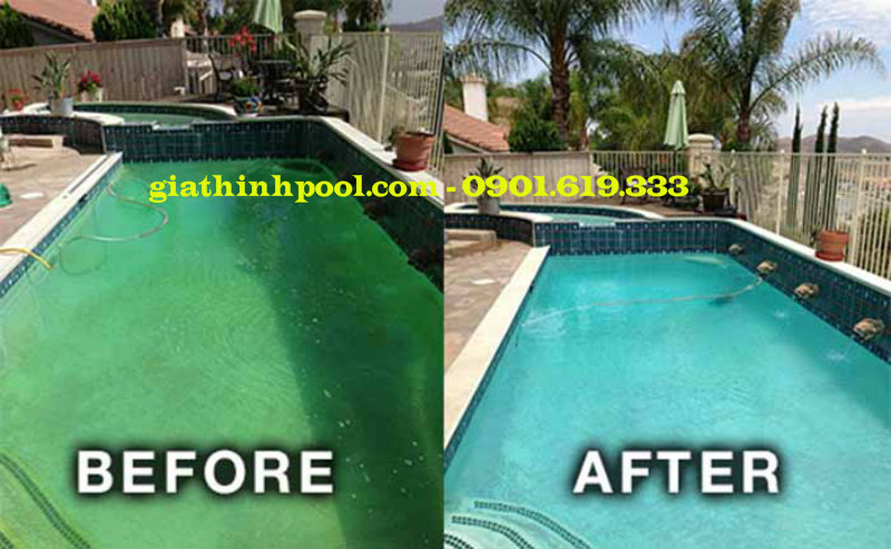 trước và sau khi sử dụng hóa chất hồ bơi chlorine